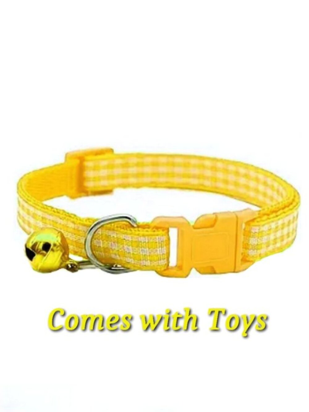 Jamie Jase Yellow Gingham Plaid Bell Accented Cat Collar with Toys Gift Package
